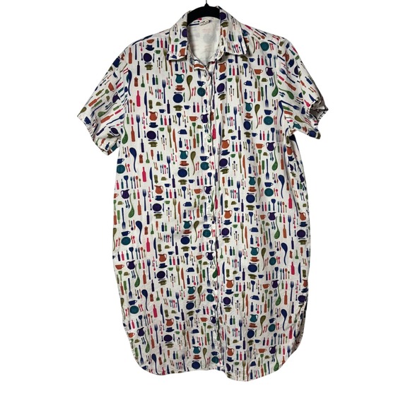 Earth Holic Dresses & Skirts - Earth Holic Womens Button Up Cotton Shirt Dress Kitchen Utensils Size‎ M